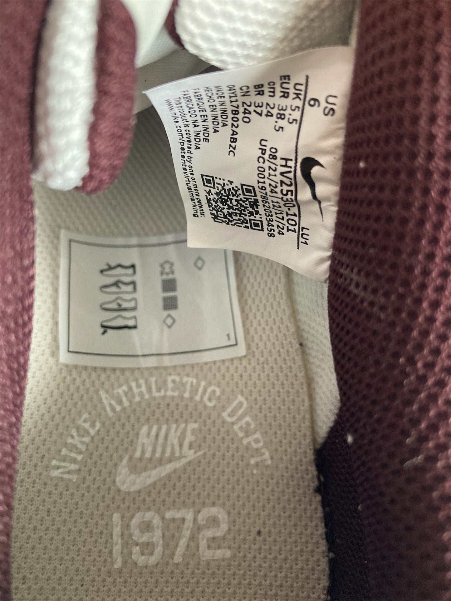 Authentic Nike Court Vision Low Sail/Burgundy Trainers